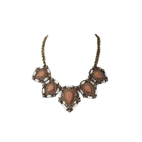 Vintage Necklace Statement Light Pink Cream Clear Boho Chunky Stone Rhinestone - Picture 7 of 10